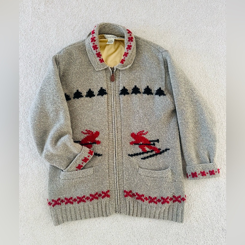 Vintage EDDIE BAUER Legends Women's Wool Lined Skier Sweater Cardigan